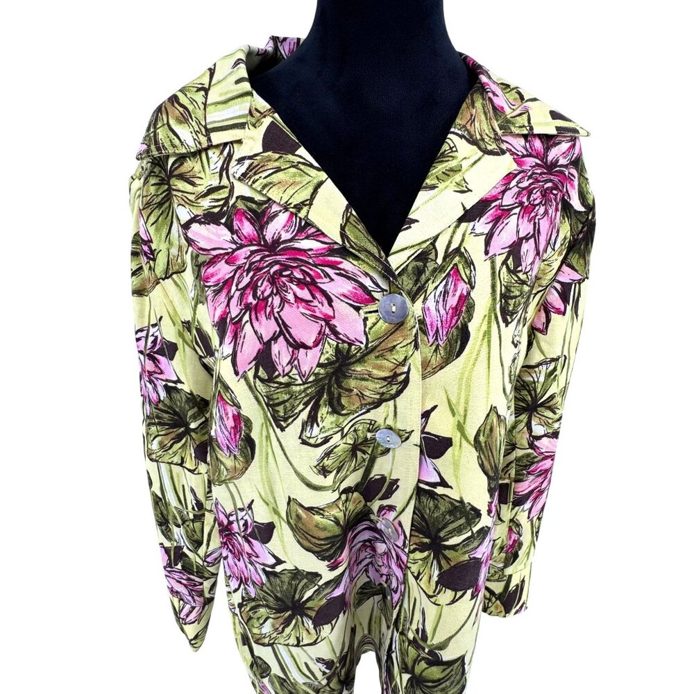 Vintage Rafael Linen Jacket Womens Size 3x 22 Button Floral Colorful Lightweight